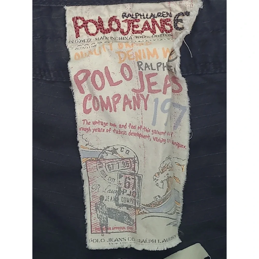 Vtg Polo Jeans Ralph Lauren Womens Sz 8‎ Black Cargo Rip Stop Utility Pocket